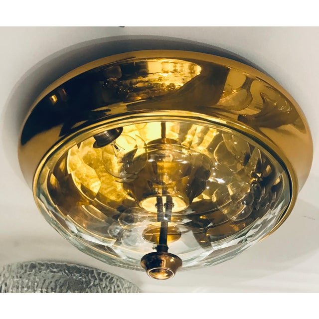1960s Mid Century Modern Oscar Torlasco Lumi Golden Crystal Flush Ceiling Lamp For Sale - Image 13 of 18