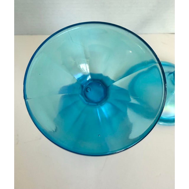 Vintage Peacock Blue Iridescent Pressed Glass Lidded Candy Jar For Sale In Los Angeles - Image 6 of 7