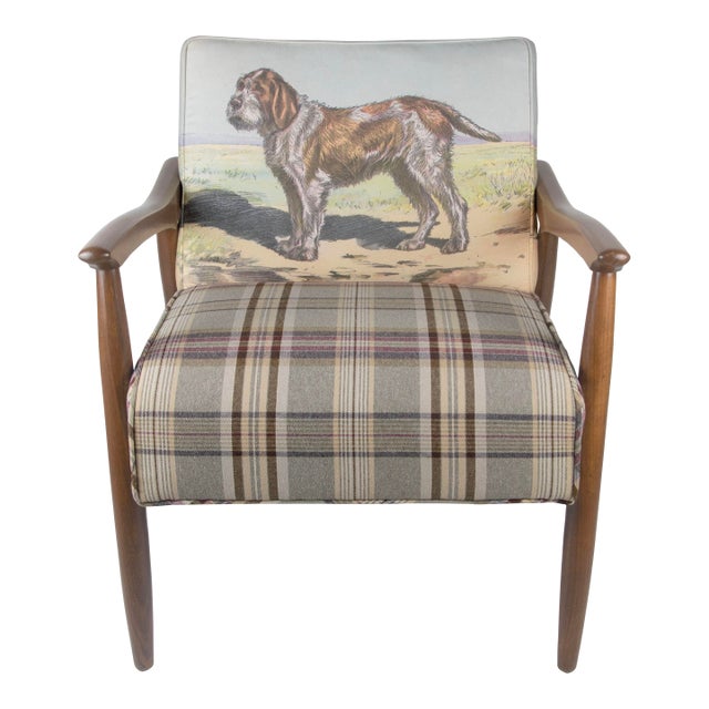 Vintage Mid-Century Chair With Spinone Italiano Dog Upholstery For Sale