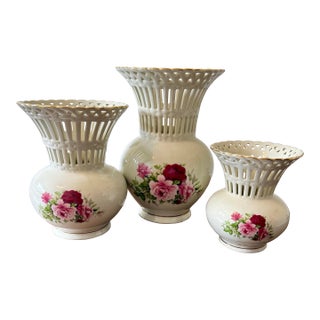 Late 20th Century Victorian Rose Porcelain Vases For Sale