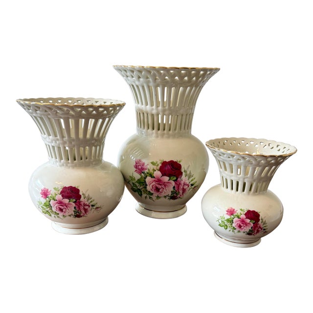 Late 20th Century Victorian Rose Porcelain Vases For Sale