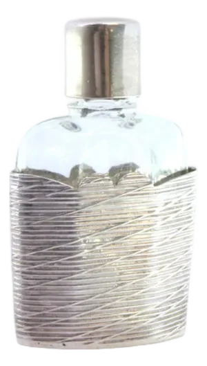 Glass Perfume Bottle with Silver Stand and Lid with Trims