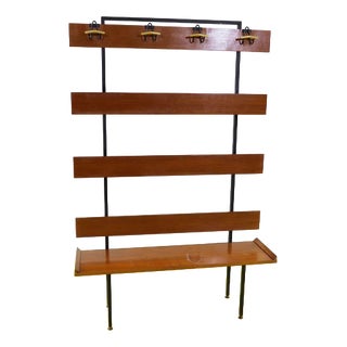 Metal and Wood Coat Rack with Hooks and Shelf For Sale
