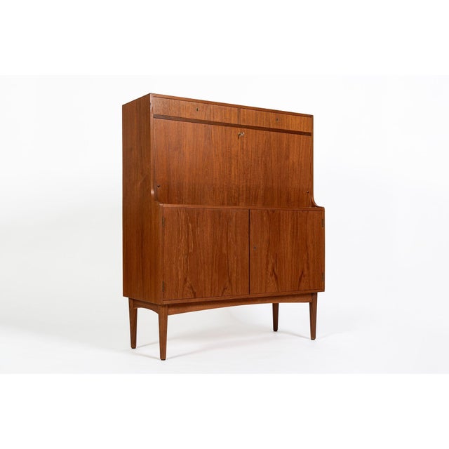 Mid-Century Danish Modern Teak Secretary Desk Cabinet 1960s For Sale - Image 15 of 16