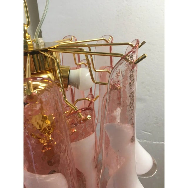 Italian Murano Glass Sella Pink with Gold Metal Frame Chandelier For Sale - Image 10 of 13