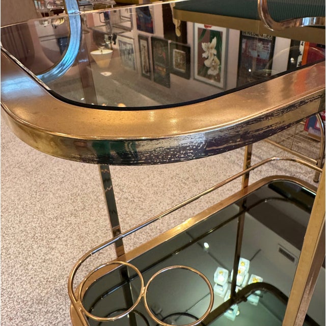 Vintage Brass and Smoked Glass Rolling Bar Cart For Sale - Image 10 of 10