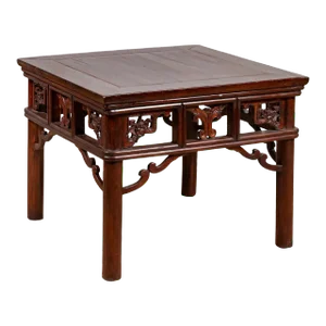 Chinese Antique Side Table with Open Fretwork Design and Dark Wood Patina