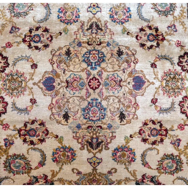 A Stunning Antique 100% Silk Persiam Kashan Rug For Sale In Los Angeles - Image 6 of 7