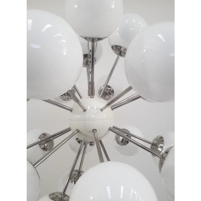 Fabio Ltd 21st Century Nova Polished Nickel Glossy White Murano Sputnik Chandelier by Fabio LTD For Sale - Image 4 of 4