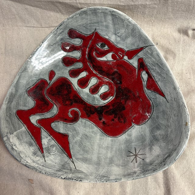 Italian Vintage Pottery Red Horse Platter Mid Century Fanciullacci Style For Sale - Image 9 of 9