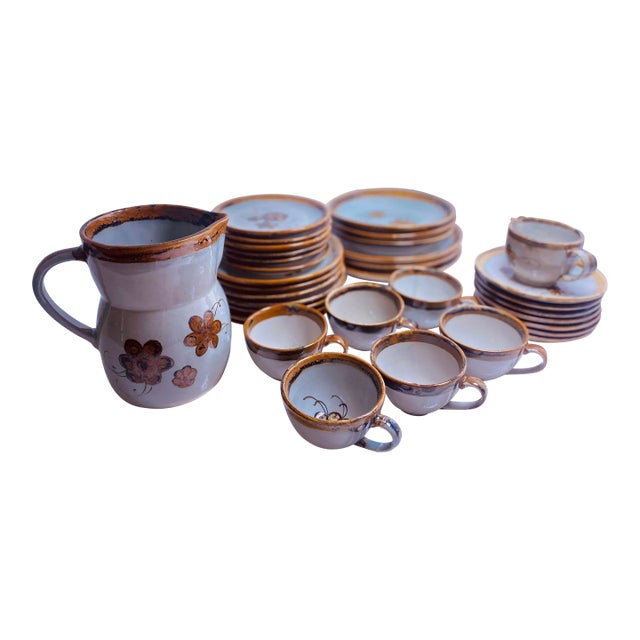 1960s El Palomar Mexico Pottery Dinner Set by Ken Edwards, With a Large Serving Water Pitcher and Creamer- 34 Pieces For Sale