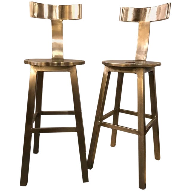 A Pair of Deco Style Steel Bar Stool For Sale