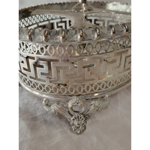 Silver Antique Silverplate and Crystal Four Bottle Cruet Set For Sale - Image 8 of 11