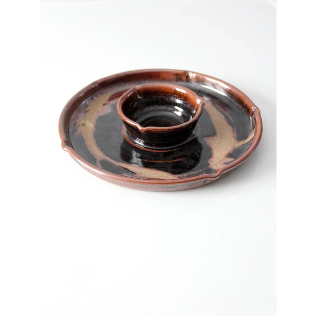 Prepare to serve. This is a vintage studio pottery platter with center bowl. Hand-crafted, the classic serving tray...