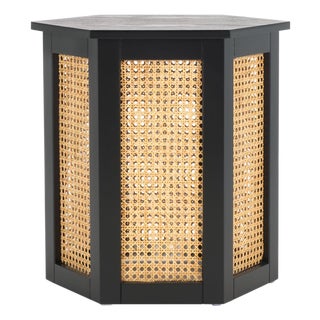Danez Hexagon Cane Accent Table in Black / Natural For Sale