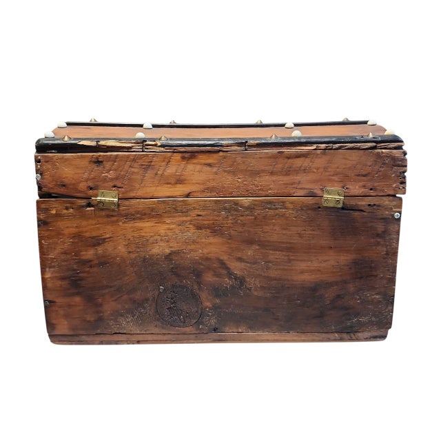 Mid 19th Century Jenny Lind Style Small Carriage Trunk With Currier & Ives Print For Sale - Image 4 of 9