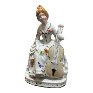 Vintage Japanese Porcelain Victorian Lady Figurine Playing Cello, 'Melody in Motion' Style, 1980s For Sale