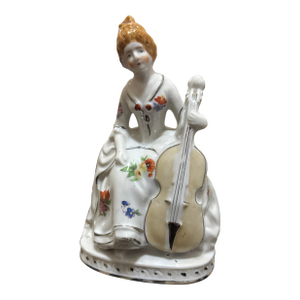 Vintage Japanese Porcelain Victorian Lady Figurine Playing Cello, 'Melody in Motion' Style, 1980s