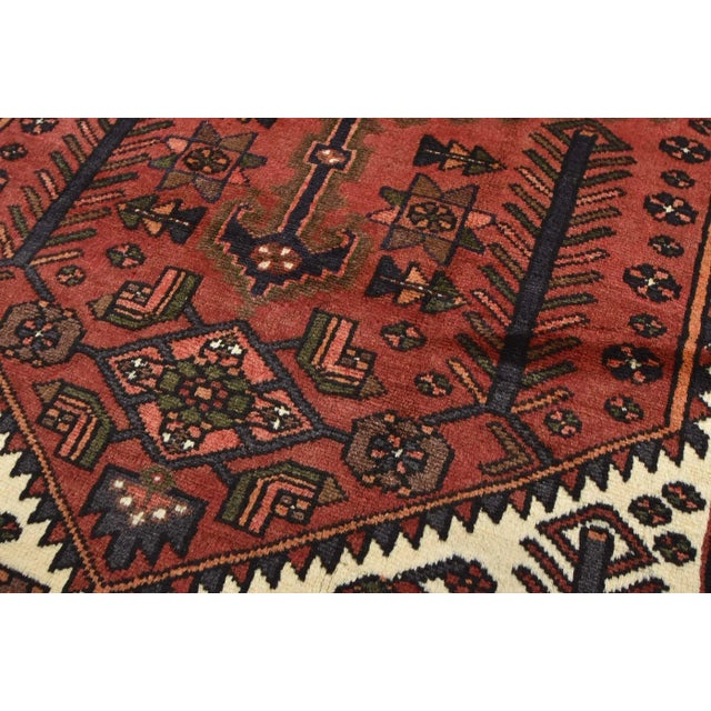 Zanjan Rug 4'2'' X 6'7'' Red Wool Vintage Tribal Hand-Knotted Oriental Carpet For Sale - Image 4 of 13