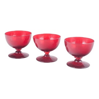 Ruby-Red Dessert Glasses by Monica Bratt for Reijmyre Glasbruk, 1950s, Set of 3 For Sale
