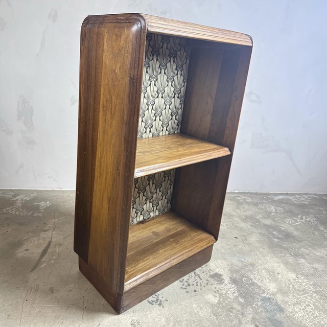 Chestnut Art Deco Solid Walnut Low Bookcase Nightstand / Side Table, Restored Antique For Sale - Image 8 of 10