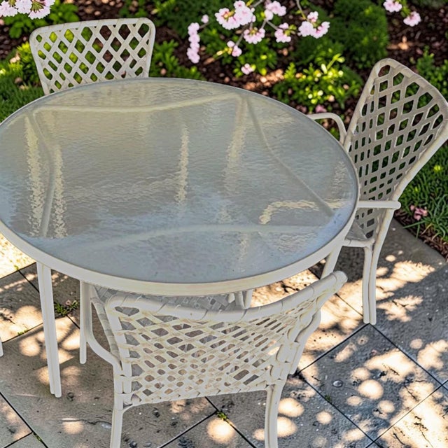 Brown Jordan Vintage 1970s Brown Jordan Taupe Tamiami Outdoor Aluminum and Vinyl Dining Set - 5 Piece For Sale - Image 4 of 8