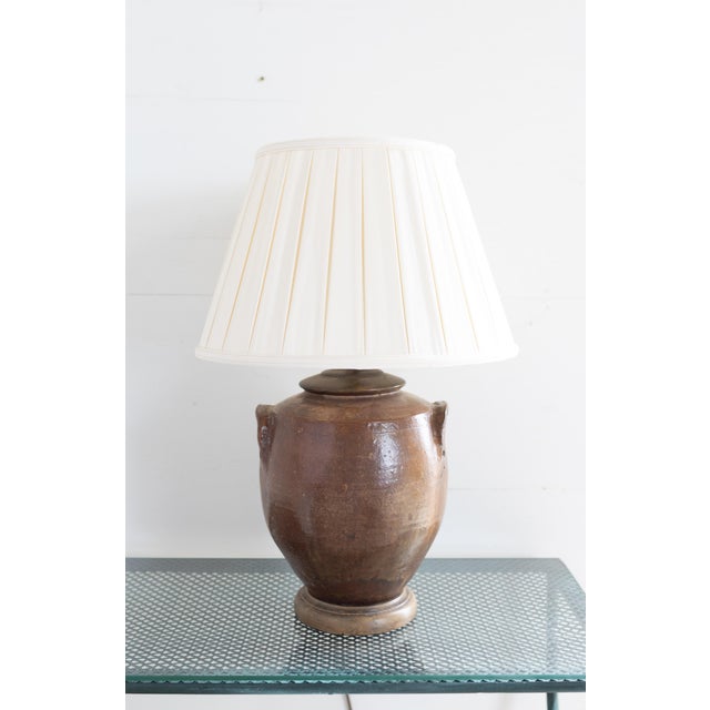 Rustic European Early 20th Century Pottery Table Lamp With New Shade For Sale - Image 3 of 7