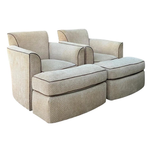 Vintage Donghia Swivel Lounge Chairs With Ottomans - A Pair For Sale