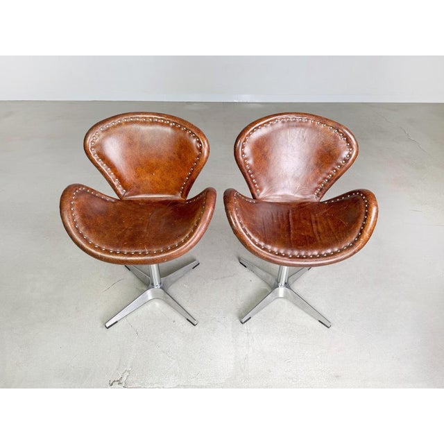 Set of Brancaster Swivel Leather Accent Swan Chairs from Acme For Sale - Image 9 of 12