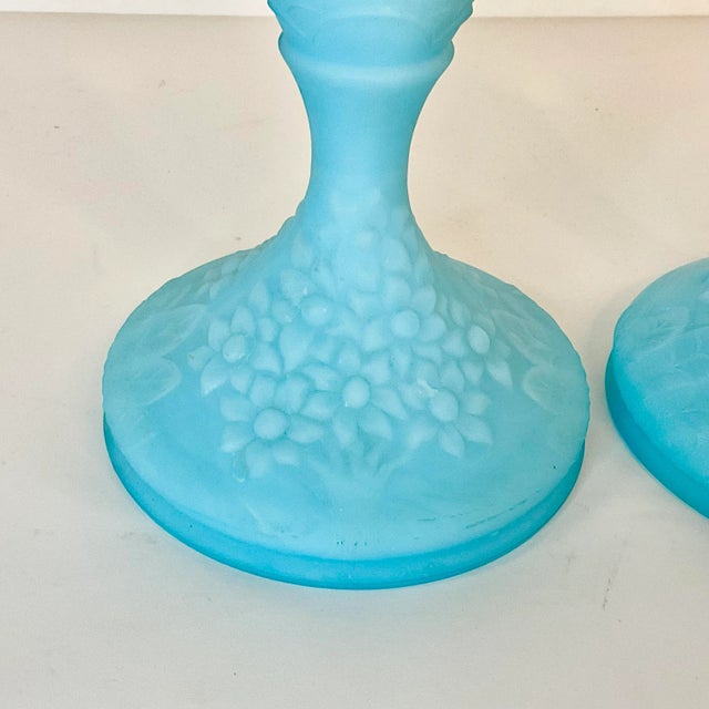 1970s Vintage Art Nouveau Americana Tiffany Blue Fenton Candle Holders - A Pair For Sale - Image 6 of 12