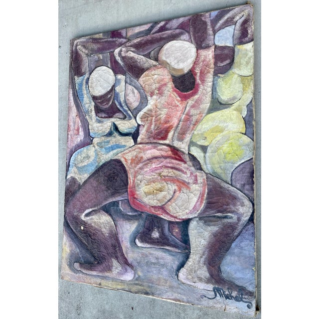 Mid-Century Modern 1950's Three Black Women Dancing Painting by Haitian Artist Michel For Sale - Image 3 of 11