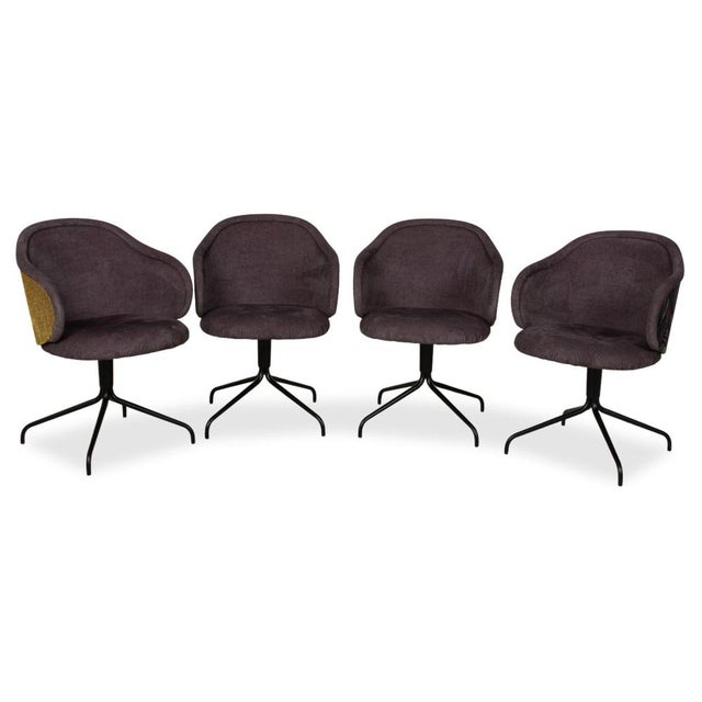 Freifrau Ona Fabric Chairs with Benches, Brown and Grey with Pattern, Set of 5 For Sale - Image 4 of 18