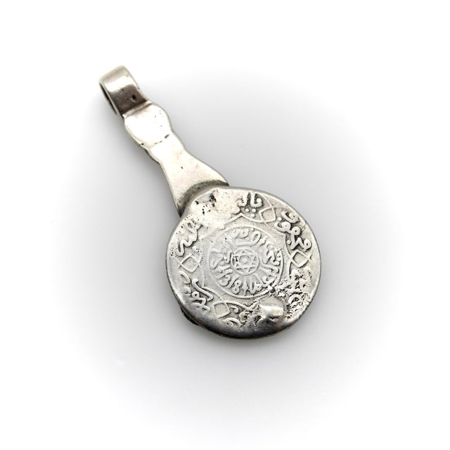 1990s Sterling Silver Vintage Berber Coin Pendant With Hand From Morocco For Sale - Image 5 of 8