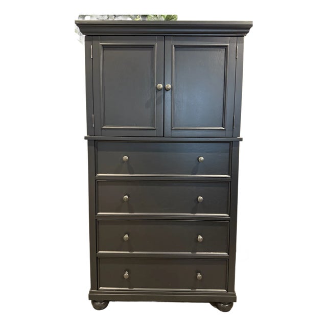 Pottery Barn Black Wooden Storage Cabinet For Sale