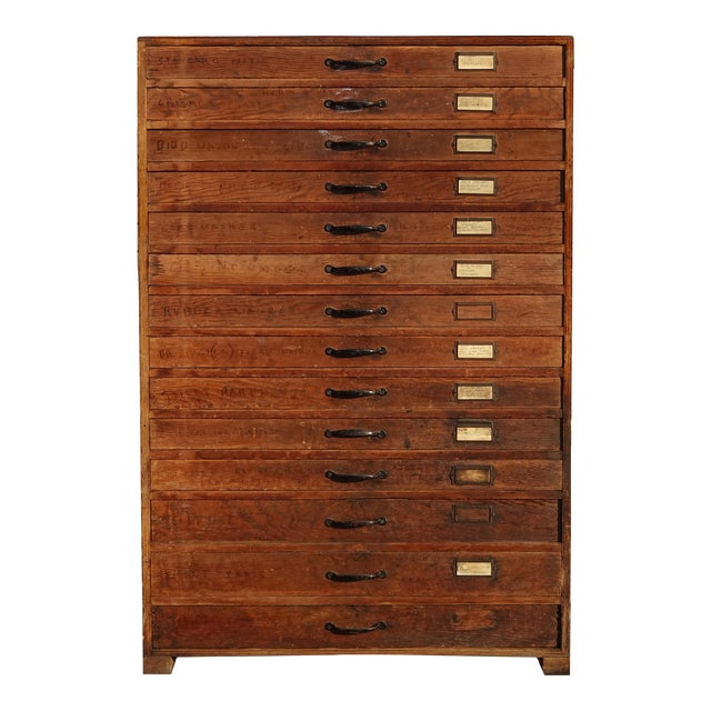 Vintage Industrial Typesetter or Craft Flat File Cabinet W 14 Drawers W ...