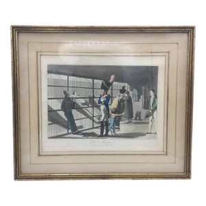Early 19th Century La Morgue - Framed 19th Century Hand Colored Print - French Scene - Grotesque