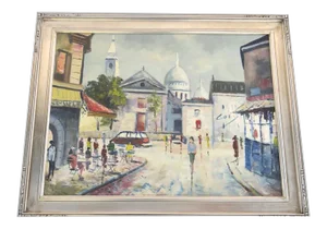 Late 20th Century French Street Scene Painting, Framed