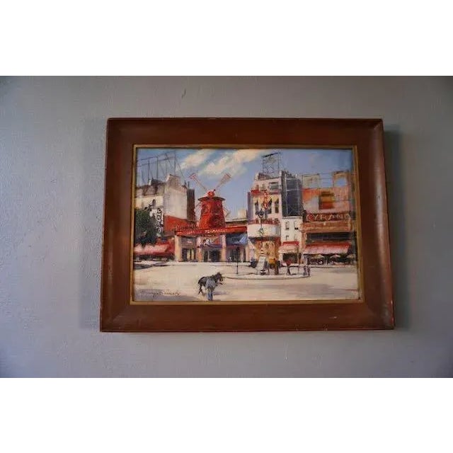 Figurative Moulin Rouge City Scene Oil Painting on Canvas 1940s-50s For Sale - Image 3 of 6