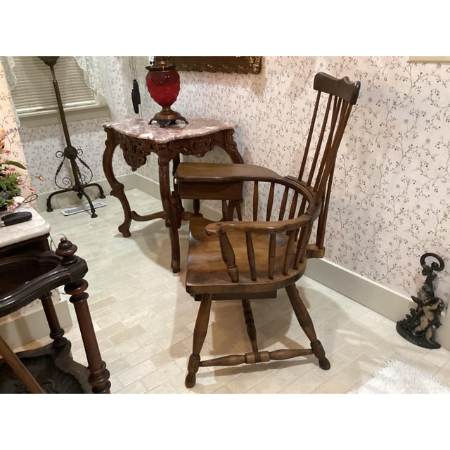 Antique Large Wallace Nutting Windsor Style Writing Arm Chair With Drawers 42”t Brown Wood. For Sale In South Bend - Image 6 of 7