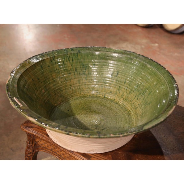 18th Century French Green Glazed Terracotta "Tian" Bowl From Provence For Sale - Image 4 of 9