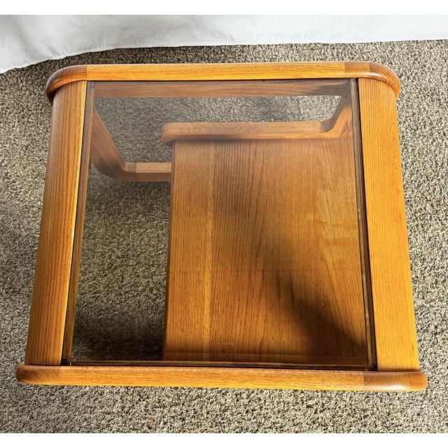 Mid-Century Modern Mid Century Modern Oak Side Tables With Smoked Glass Top by Lou Hodges - A Pair For Sale - Image 3 of 12