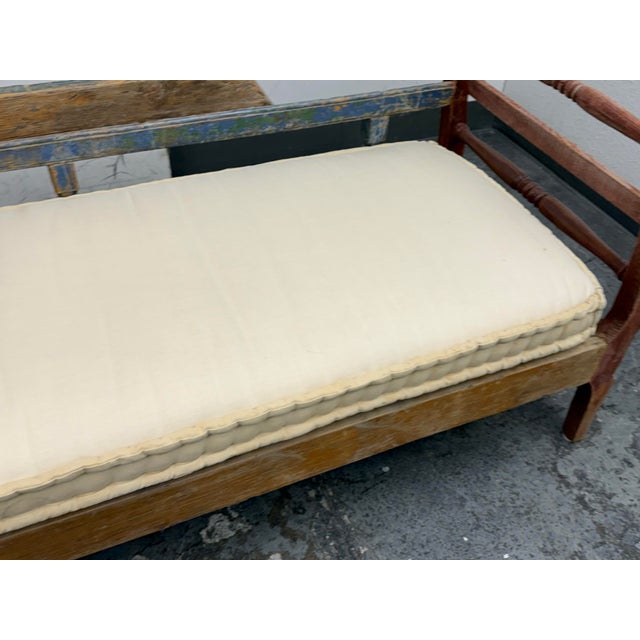 Mid 20th Century Rustic Wood Daybed Bench + Cushion, Vintage For Sale - Image 5 of 12