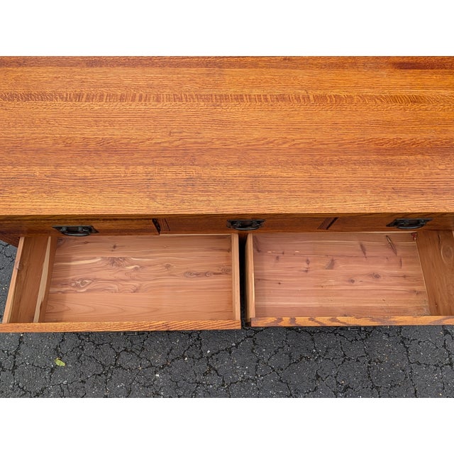 Tiger Oak Mission Style Coffee Table With Cedar Lined Drawers For Sale - Image 17 of 17