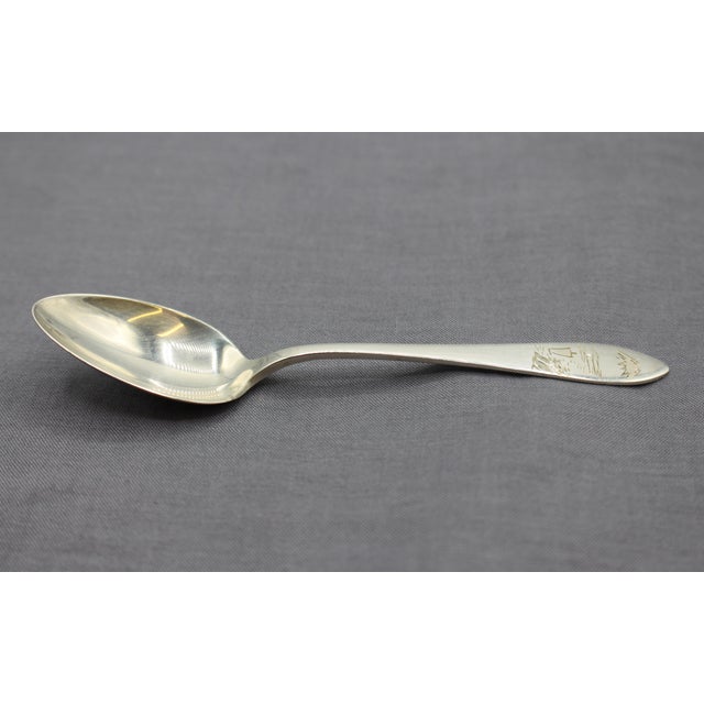 Set of six sterling silver demitasse spoons, Japanese, mid-20th century. Each with different place or aspect of Japanese...