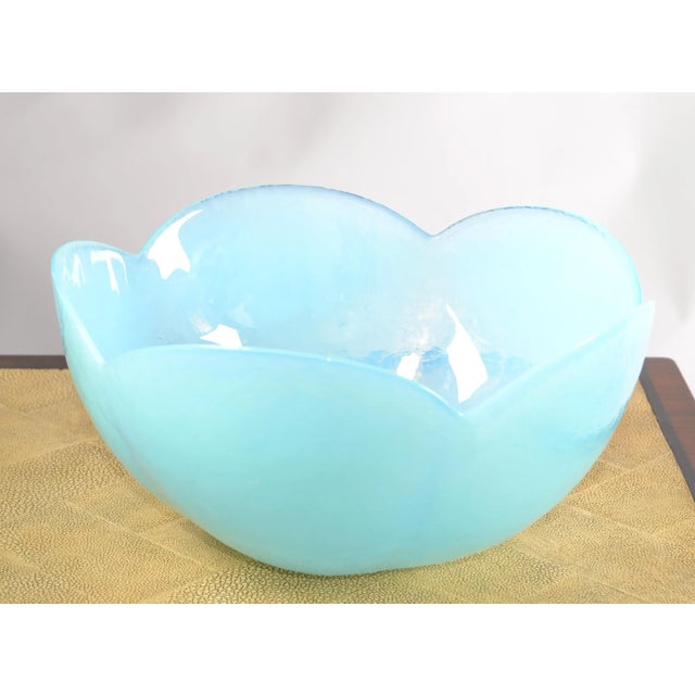 1980s Art Deco Style Opaline Glass Baby Blue Translucent Serving Bowl For Sale - Image 11 of 11