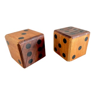1970s Vintage Wood Carved Oversized Dice - Set of 2 For Sale