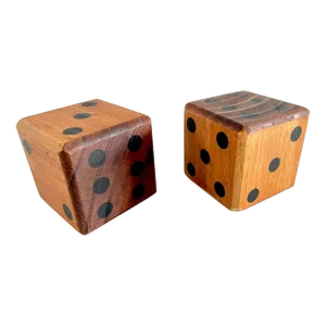 1970s Vintage Wood Carved Oversized Dice - Set of 2
