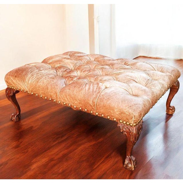 Camel The Chesterfield Leather Ottoman by Old Hickory Tannery For Sale - Image 8 of 8