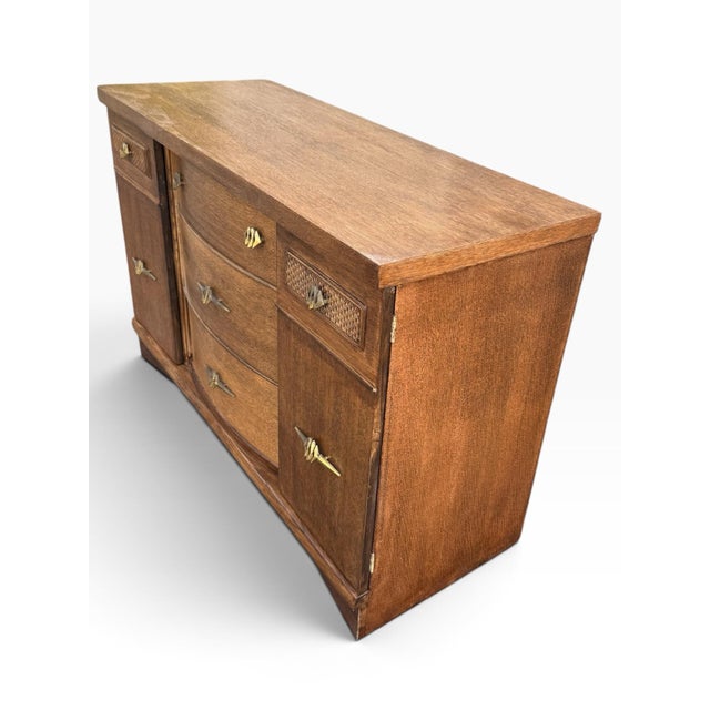 Stanley Furniture Vintage Stanley Bow-Front MCM Credenza Sideboard, Refinished, 48" For Sale - Image 4 of 14