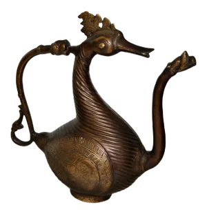 19th C Antique Mughal Bronze Ewer Deccani Swan Hamsa Aquamanile
